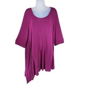 Bryn Walker M Asymmetric Midi Dress Women Burgundy 3/4 Sleeve Oversize Lagenlook